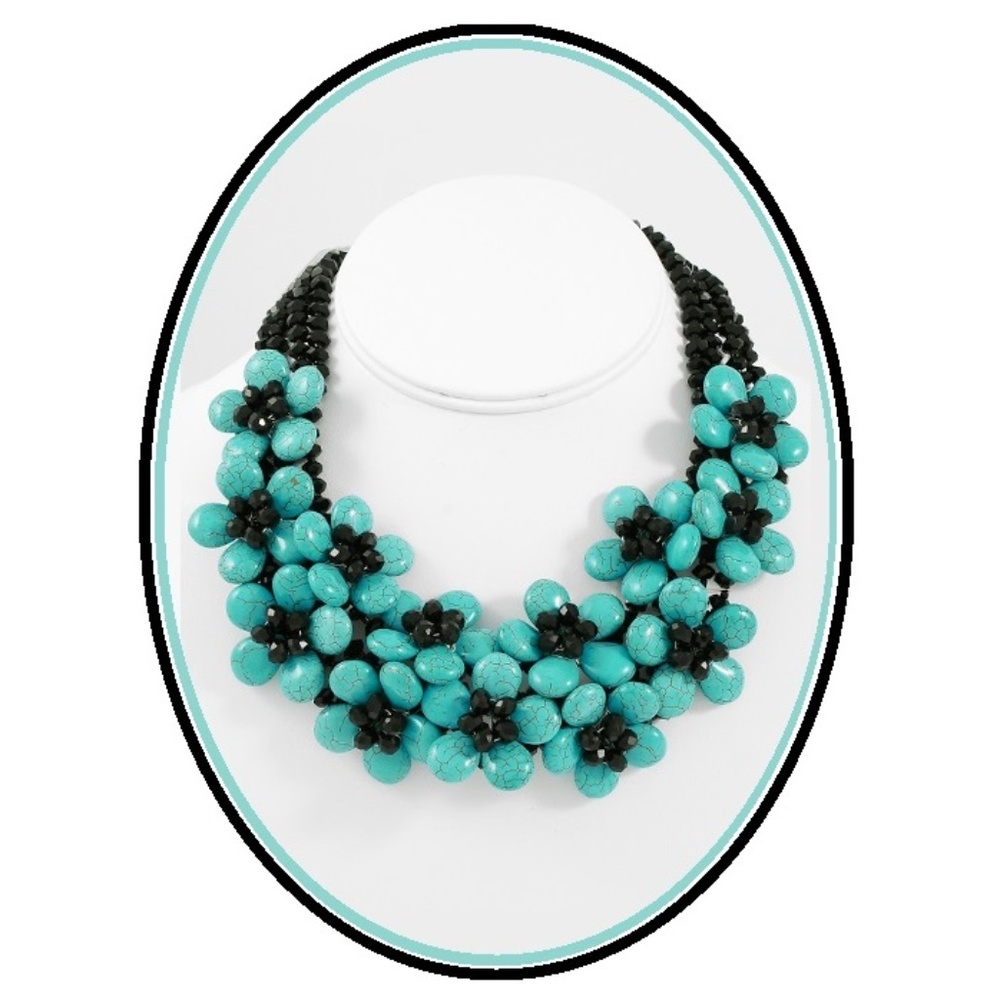 SOMETHING BLUE Turquoise & Jet Statement Necklace
